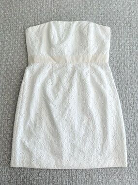 NEW! Strapless White Eyelet Lace Mini Dress Graduation Bloomingdale’s Chequer 12